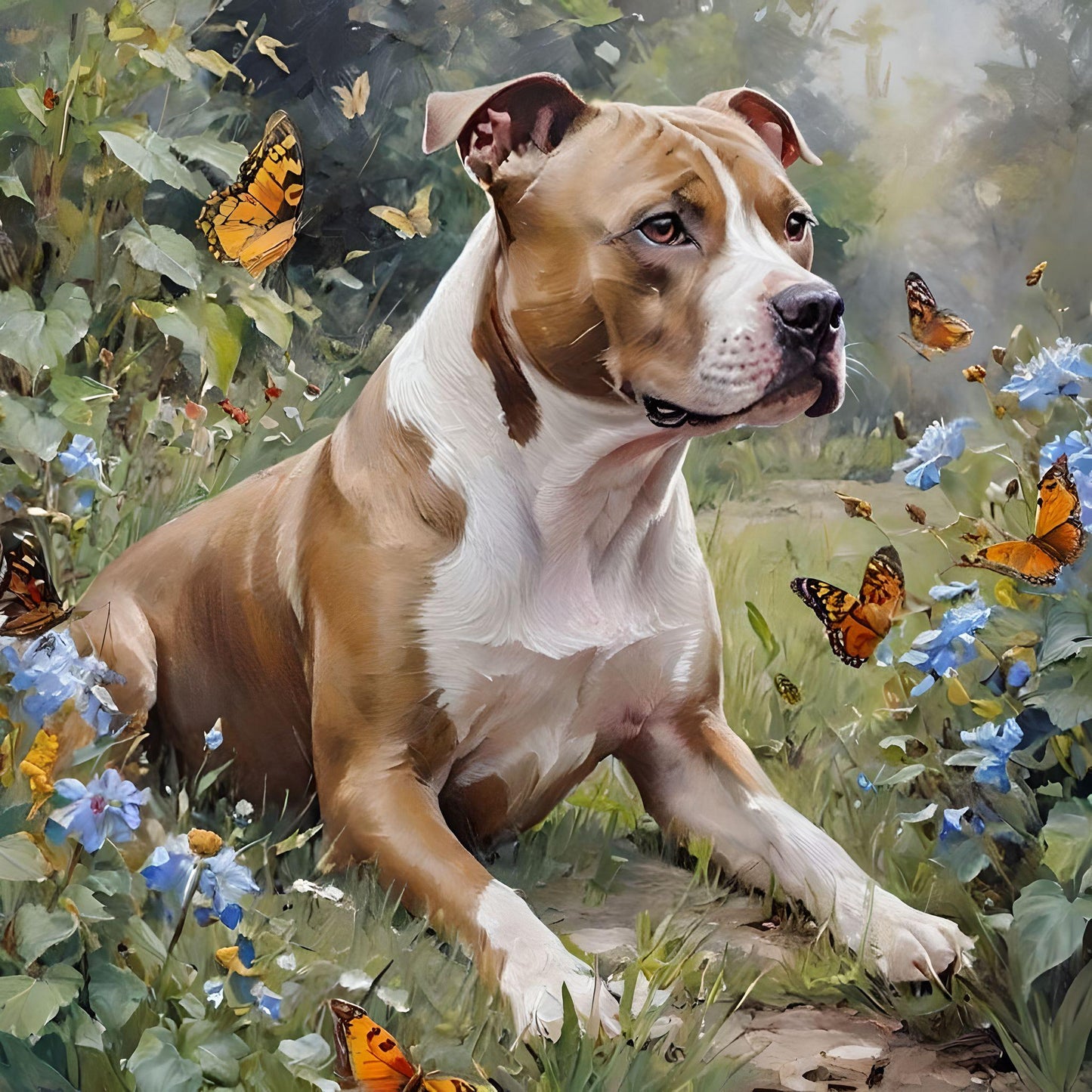 Pitbull And Butterflies Diamond Art Kit