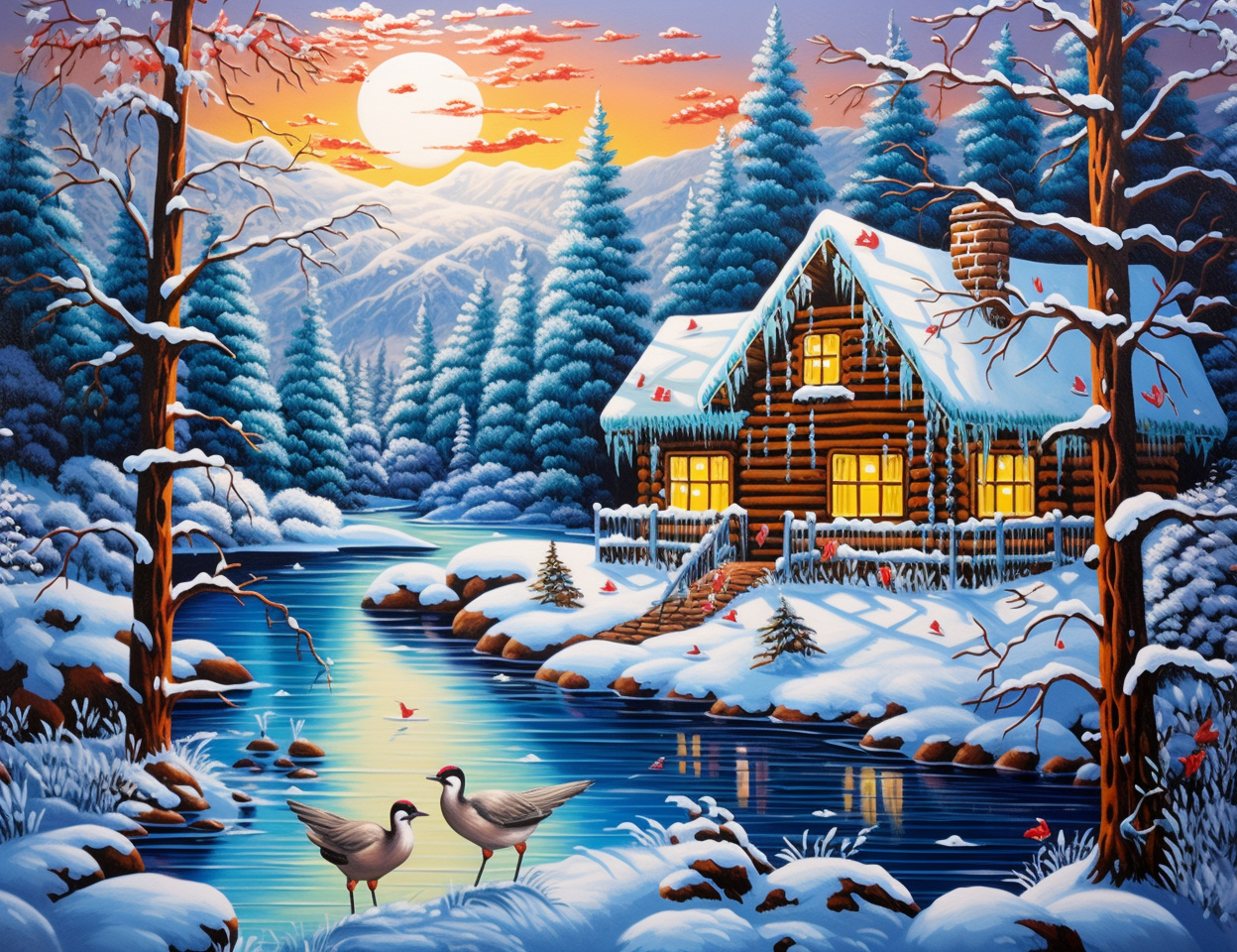 Icy Mountain Cabin Diamond Art Kit