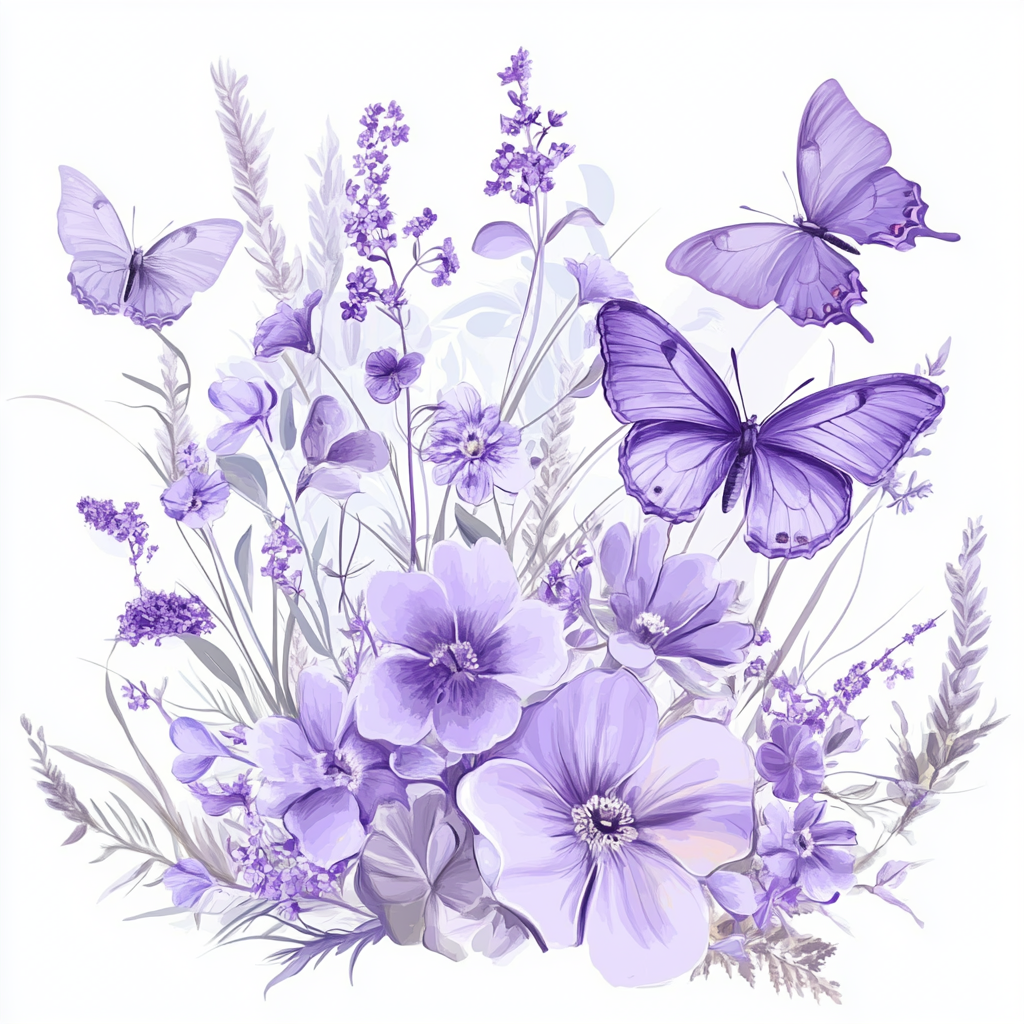 Purple Flower Plants And Butterflies Diamond Art Kit