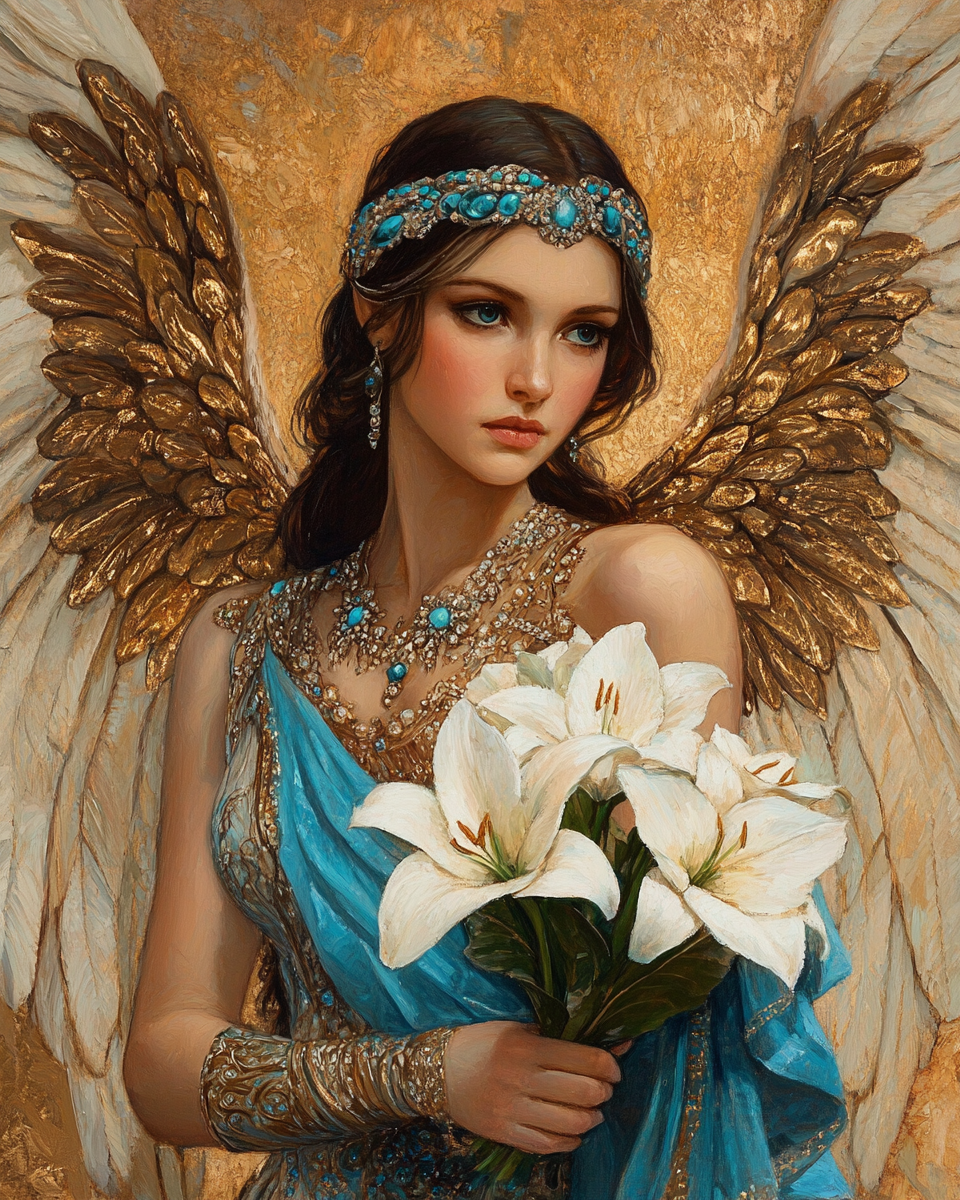 Angel With White Lilies Diamond Art Kit