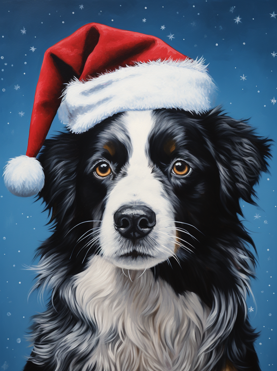 Border Collie Santa Hat Diamond Art Kit