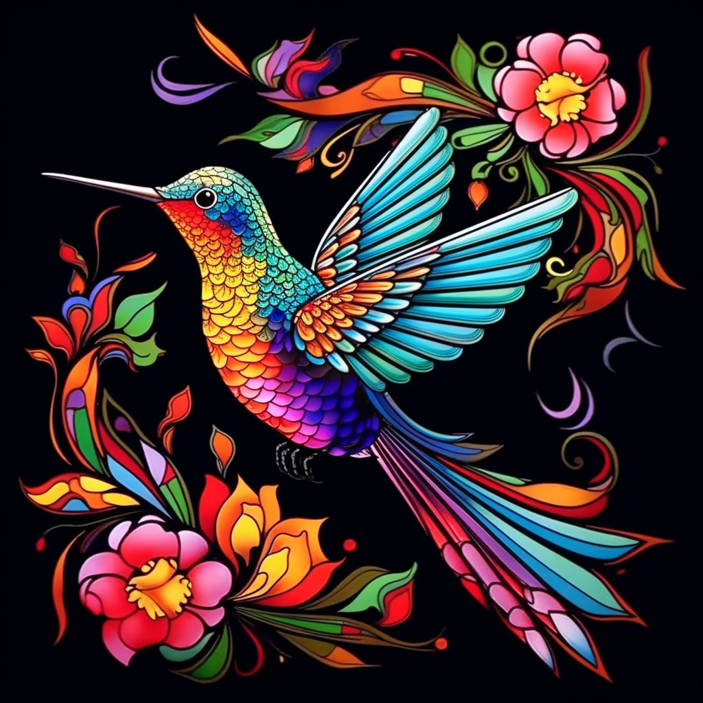 Bright Flower Hummingbird Diamond Art Kit