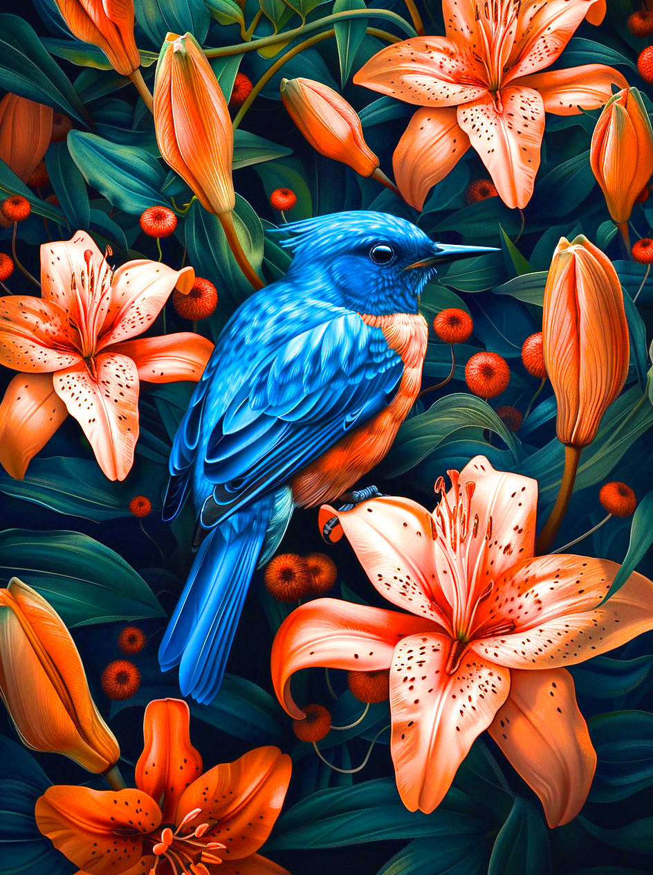 Bluebird Peach Lilies Diamond Art Kit