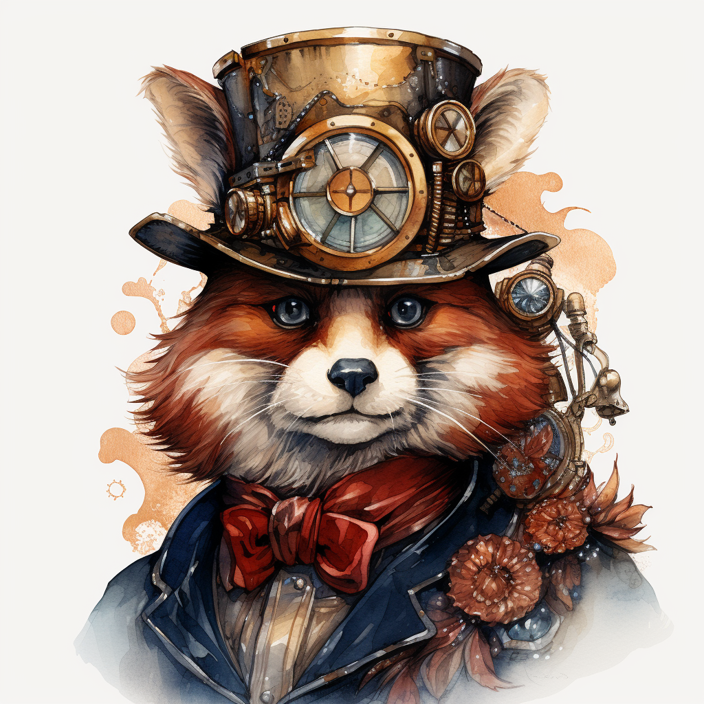 Steampunk Red Panda Watercolor Diamond Art Kit