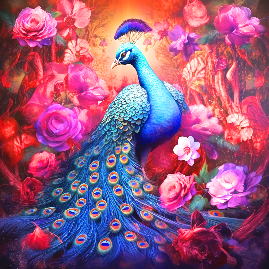 Peacock In Roses Diamond Art Kit