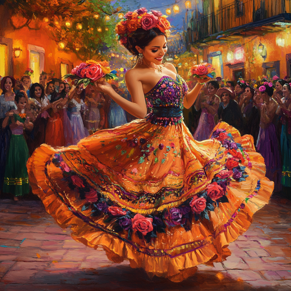 Orange Flower Dress Mexican Dancer Diamond Art Kit
