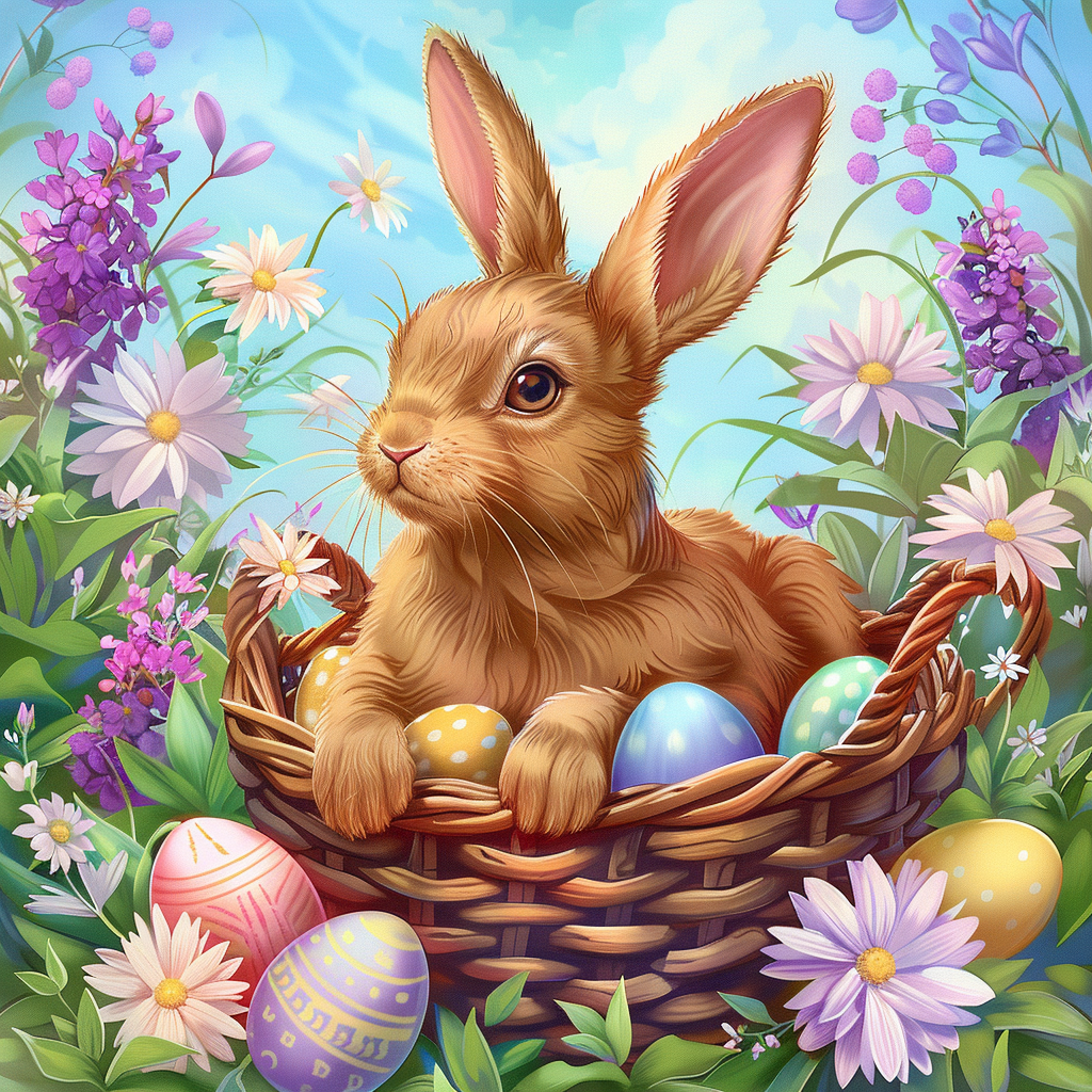 Brown Rabbit In An Easter Basket Diamond Art Kit