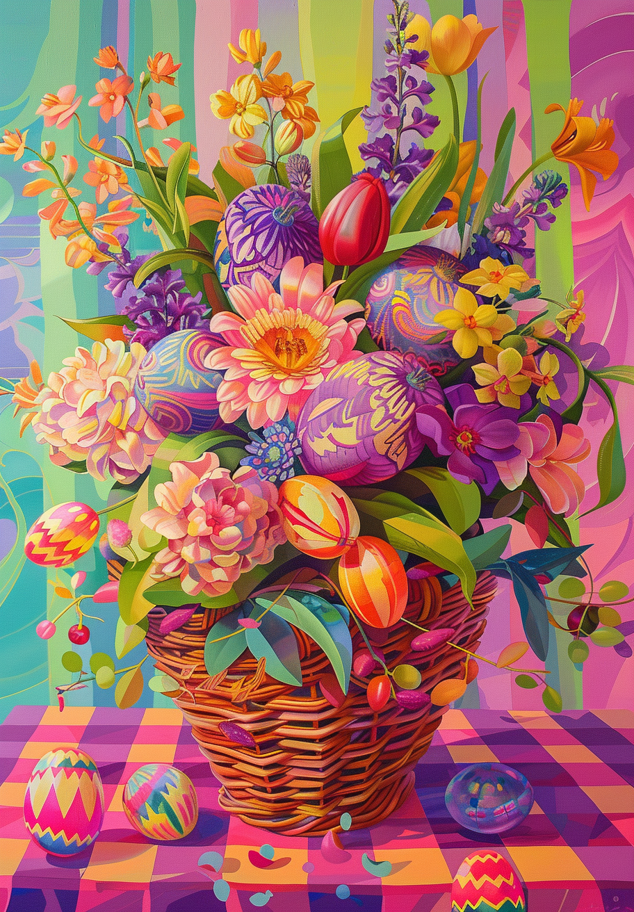 Flower Basket And Eggs Diamond Art Kit