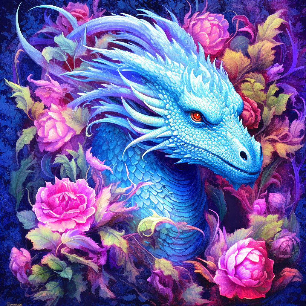 Flowers Around Dragon Diamond Art Kit