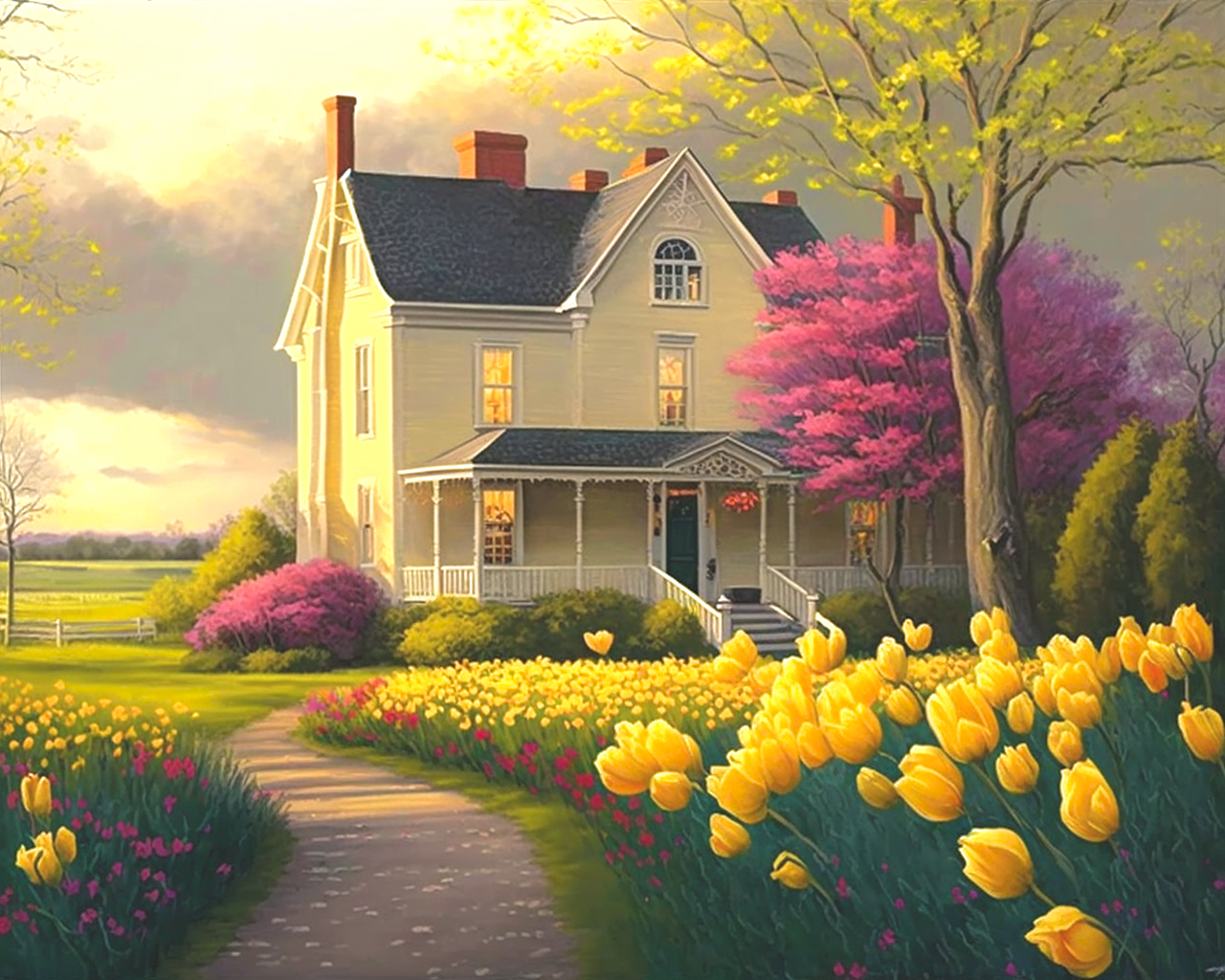 House Yellow Tulips Diamond Art Kit