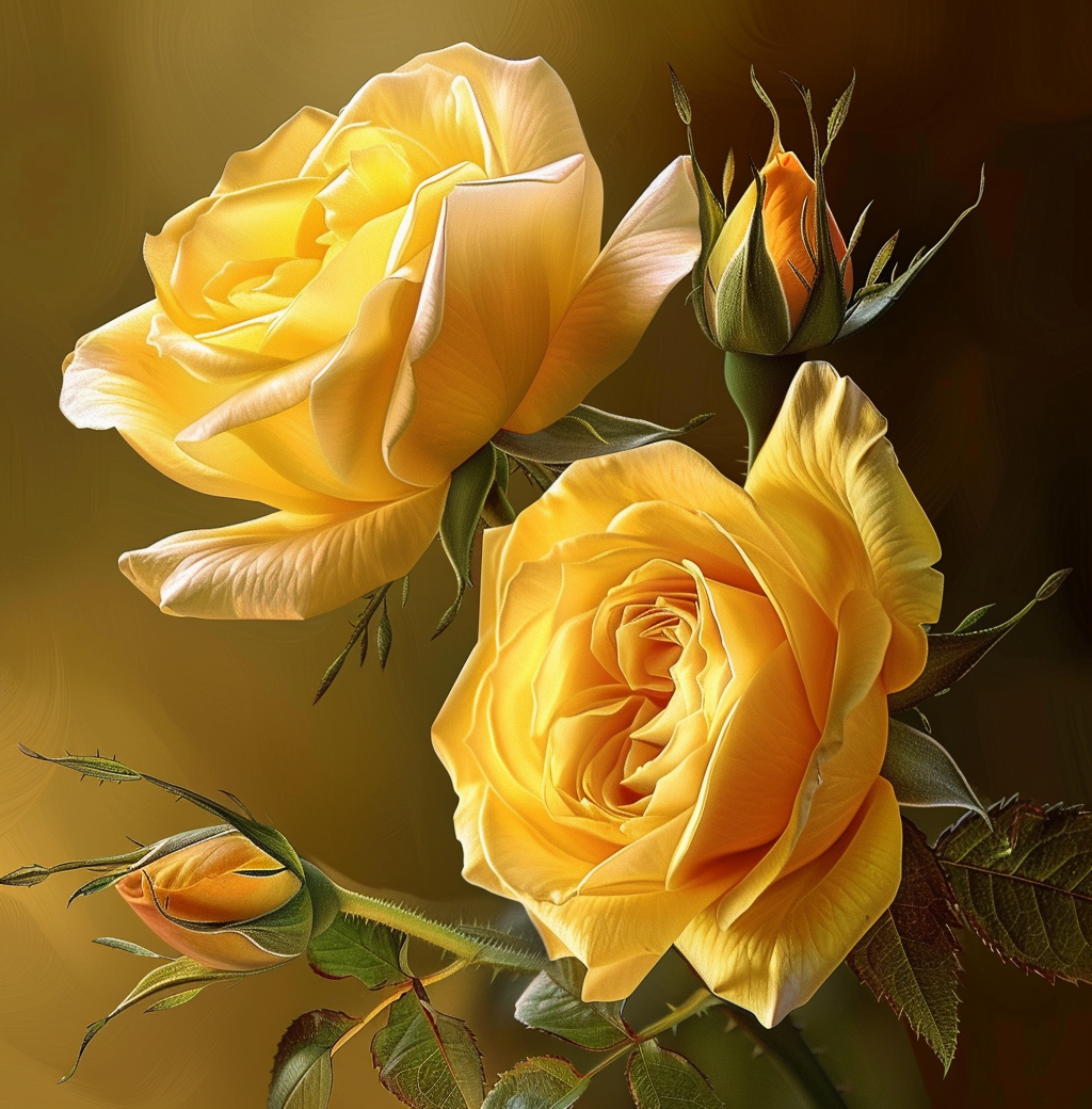 Four Deep Yellow Roses Diamond Art Kit