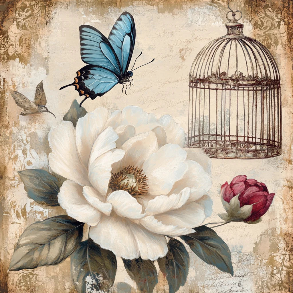 Beige Peony Birdcage Diamond Art Kit
