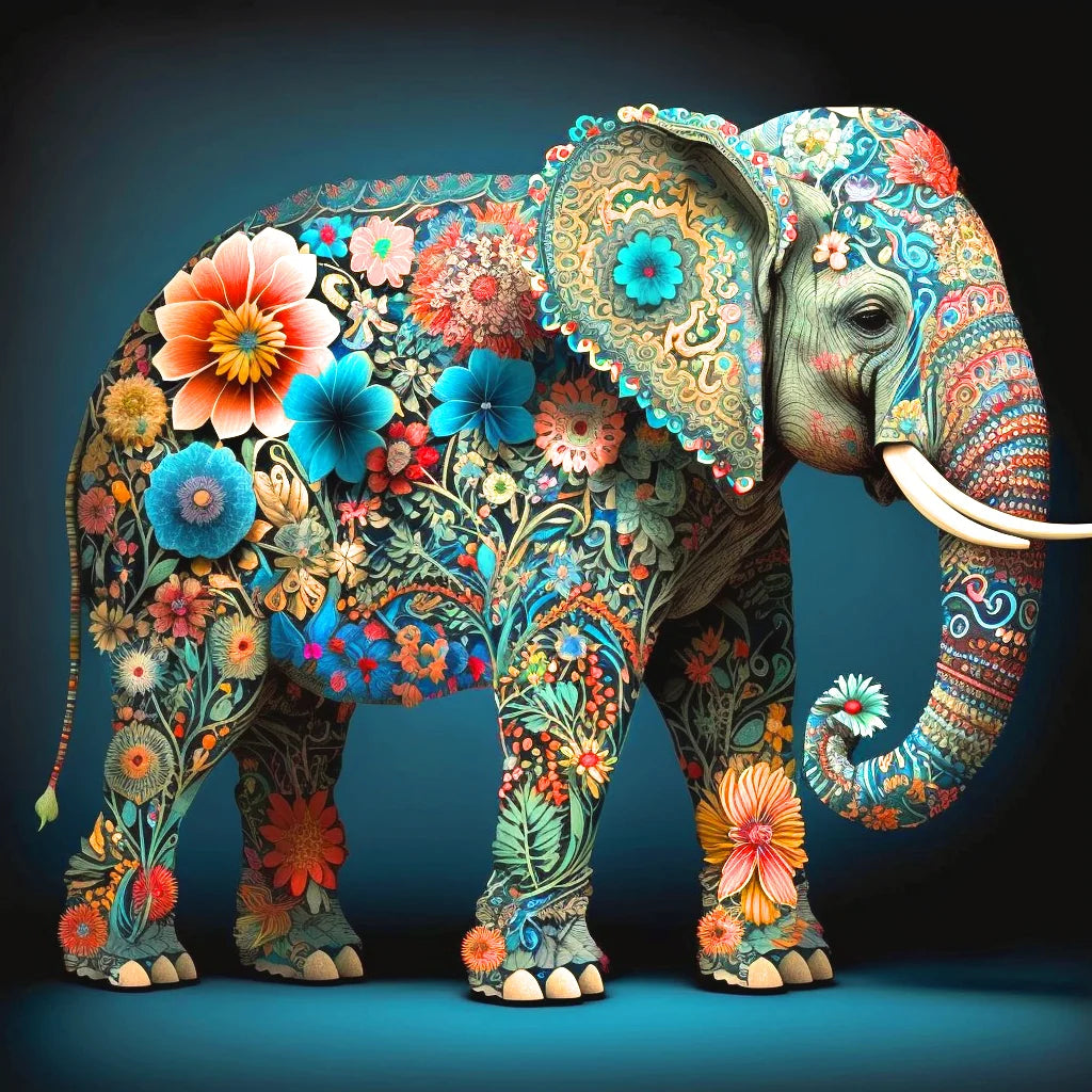 Flower Power Elephant Diamond Art Kit