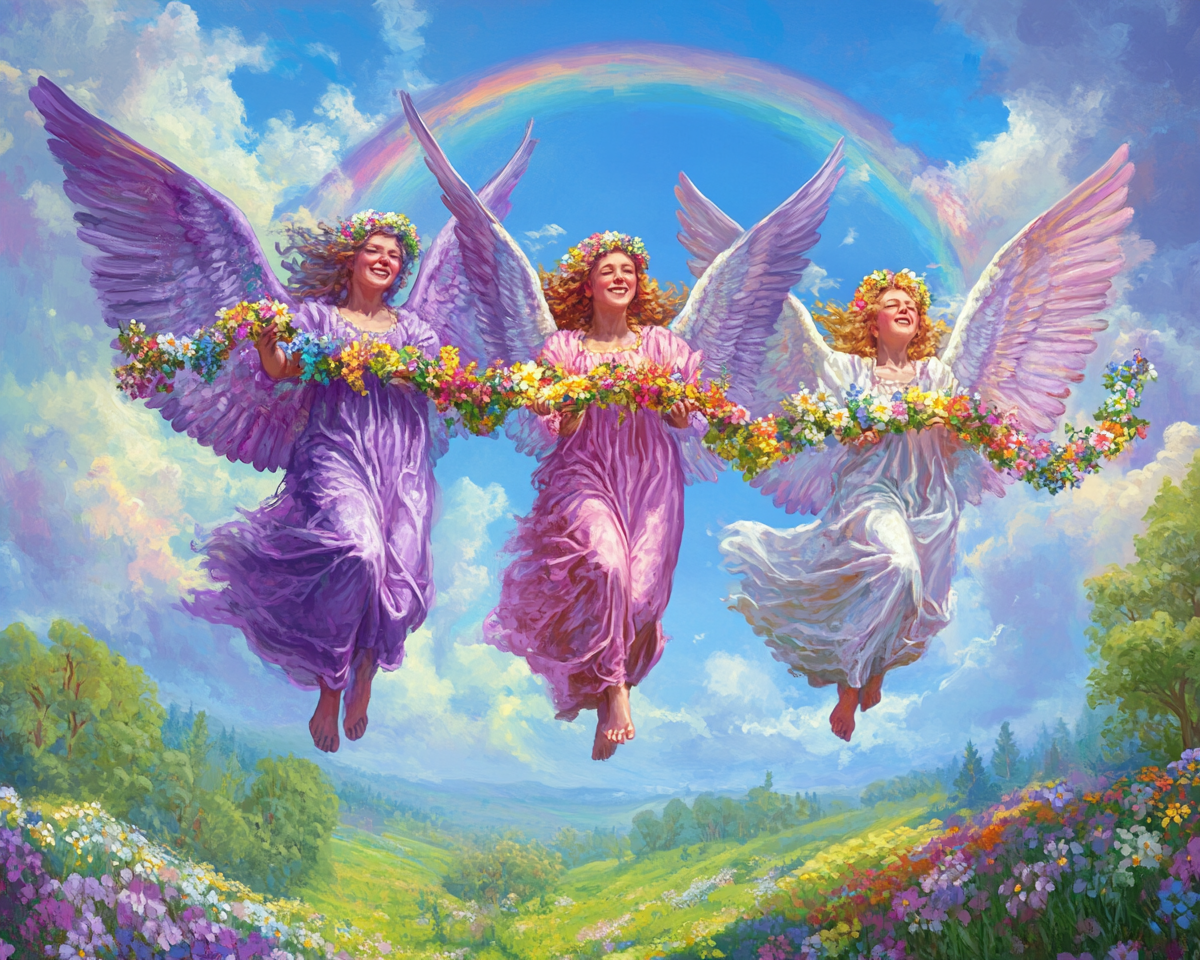 Flower and Rainbow Angels Diamond Painting Kit