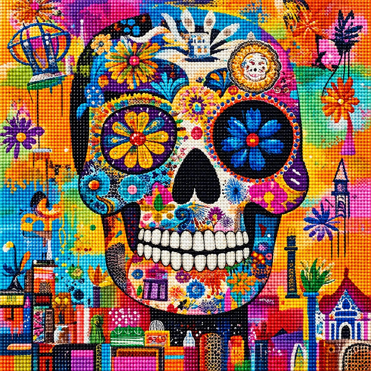 Flower Eyes Abstract Skull Diamond Art Kit