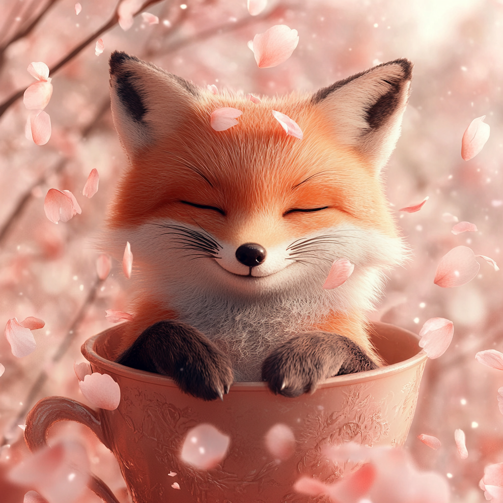 Happy Fox in a Tea Cup Diamond Art Kit