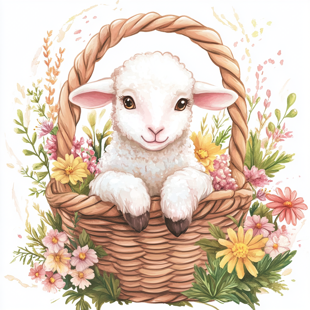 Lamb Basket of Flowers Diamond Art Kit