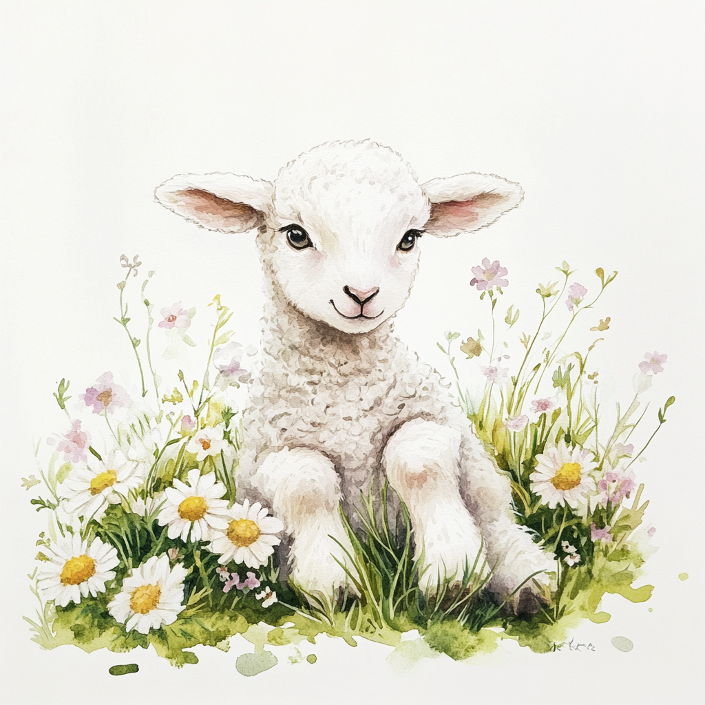 Lamb in Daisies Diamond Art Kit