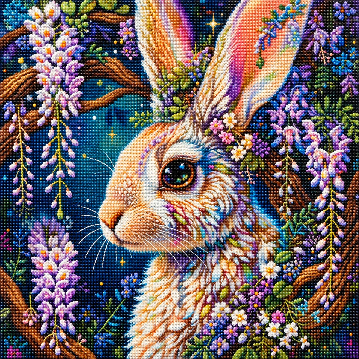 Light Purple Flower Rabbit Diamond Art Kit