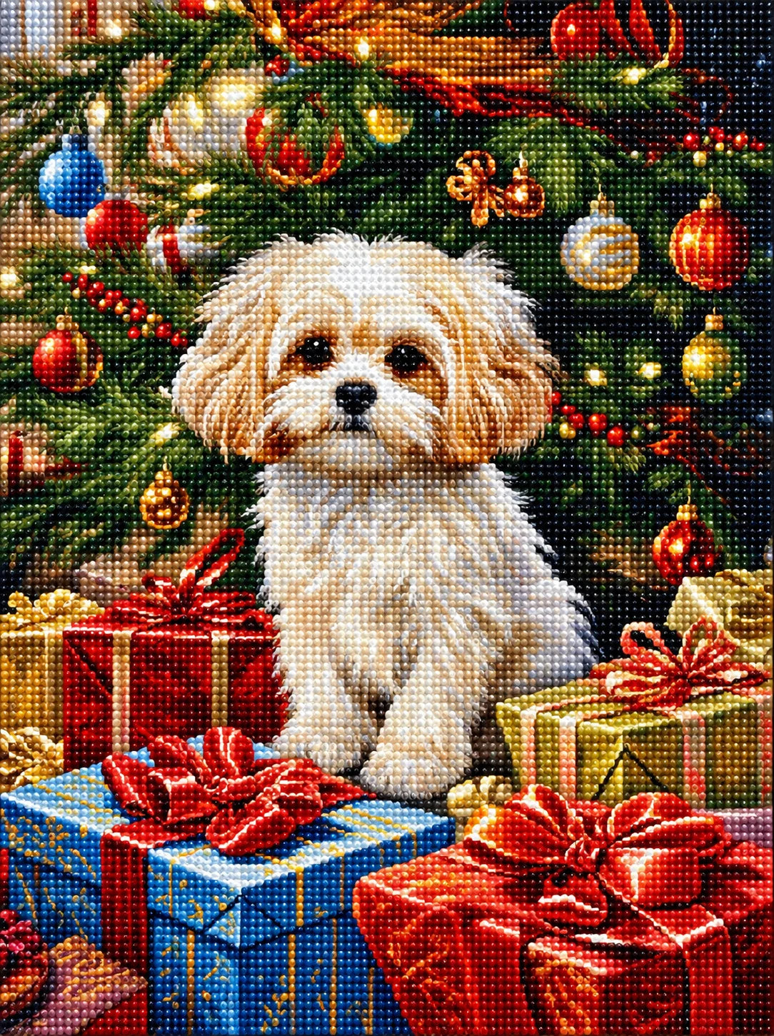 Puppy By The Christmas Tree Diamond Art Kit