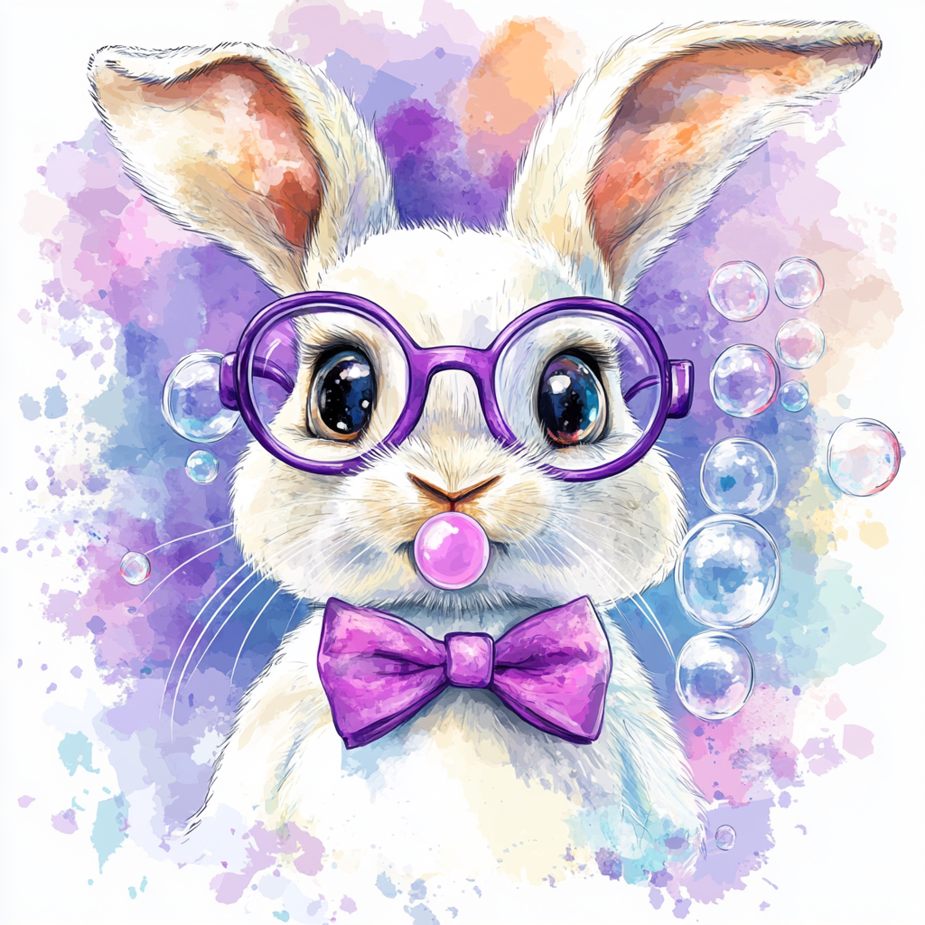 Purple Glasses Bunny Rabbit Diamond Art Kit