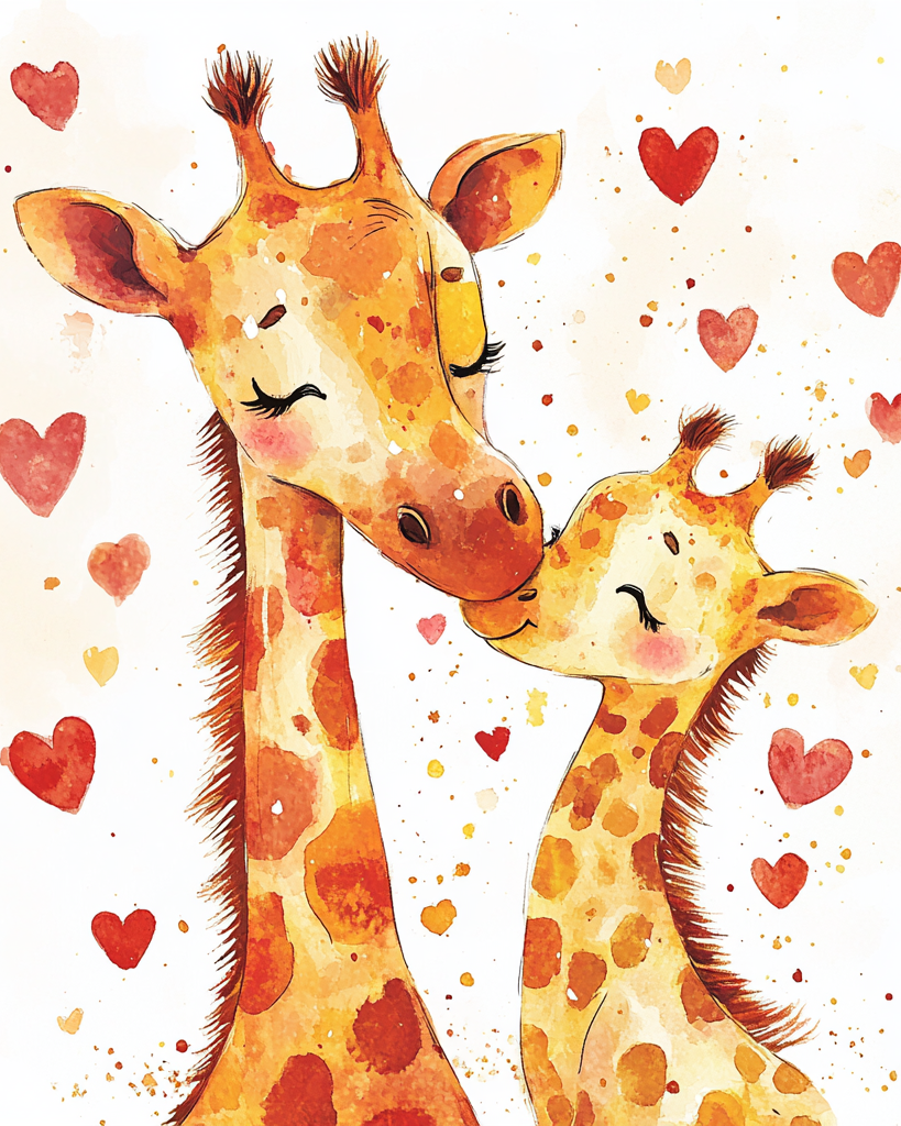Red Hearts Giraffes Diamond Art Kit
