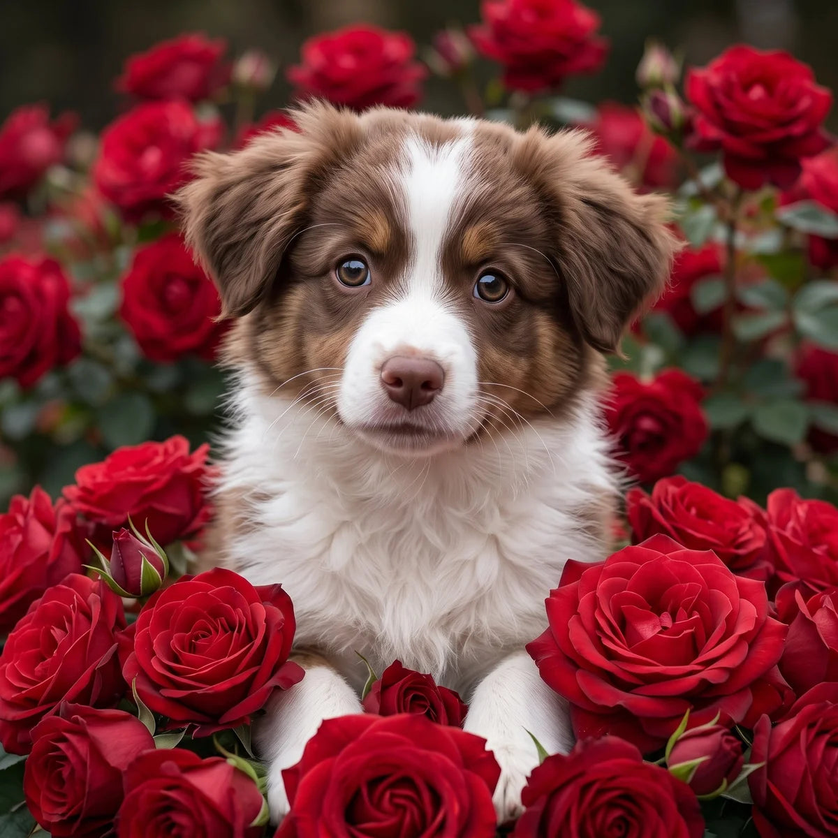 Red Rose Australian Shepherd Diamond Art Kit