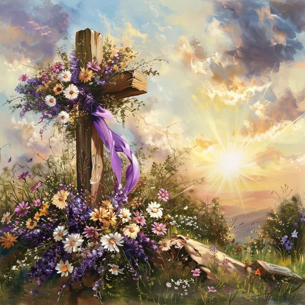 Sunrise Flower Easter Cross Diamond Art Kit