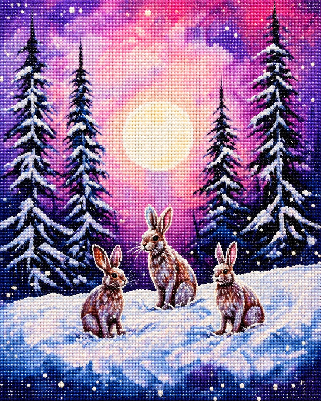 Three Long Ear Rabbits In The Snow Diamond Art Kit