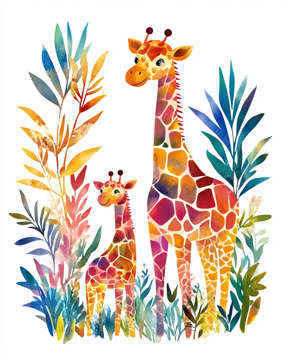 Watercolor Giraffes in the Jungle Diamond Art Kit