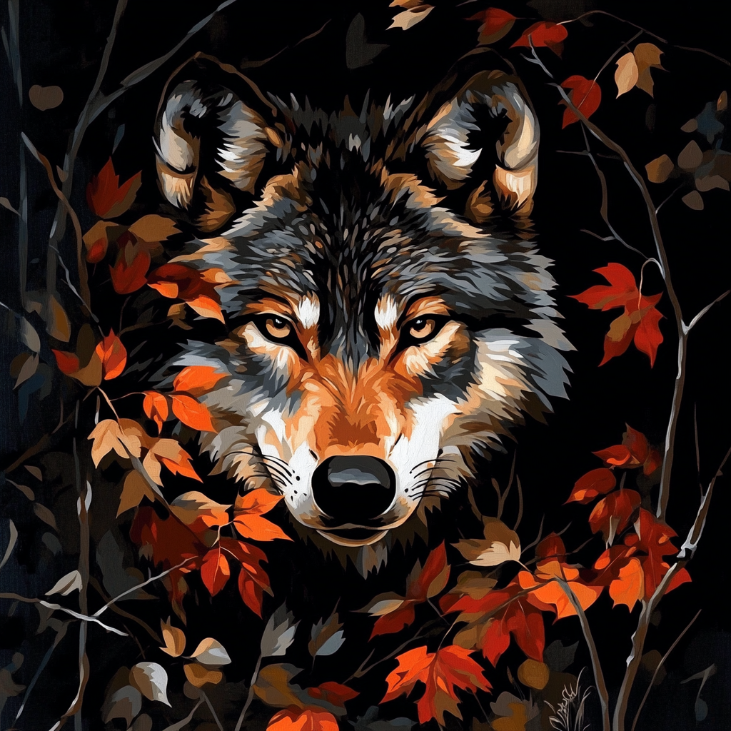 Wolf Hidden in the Leaves Diamond Art Kit