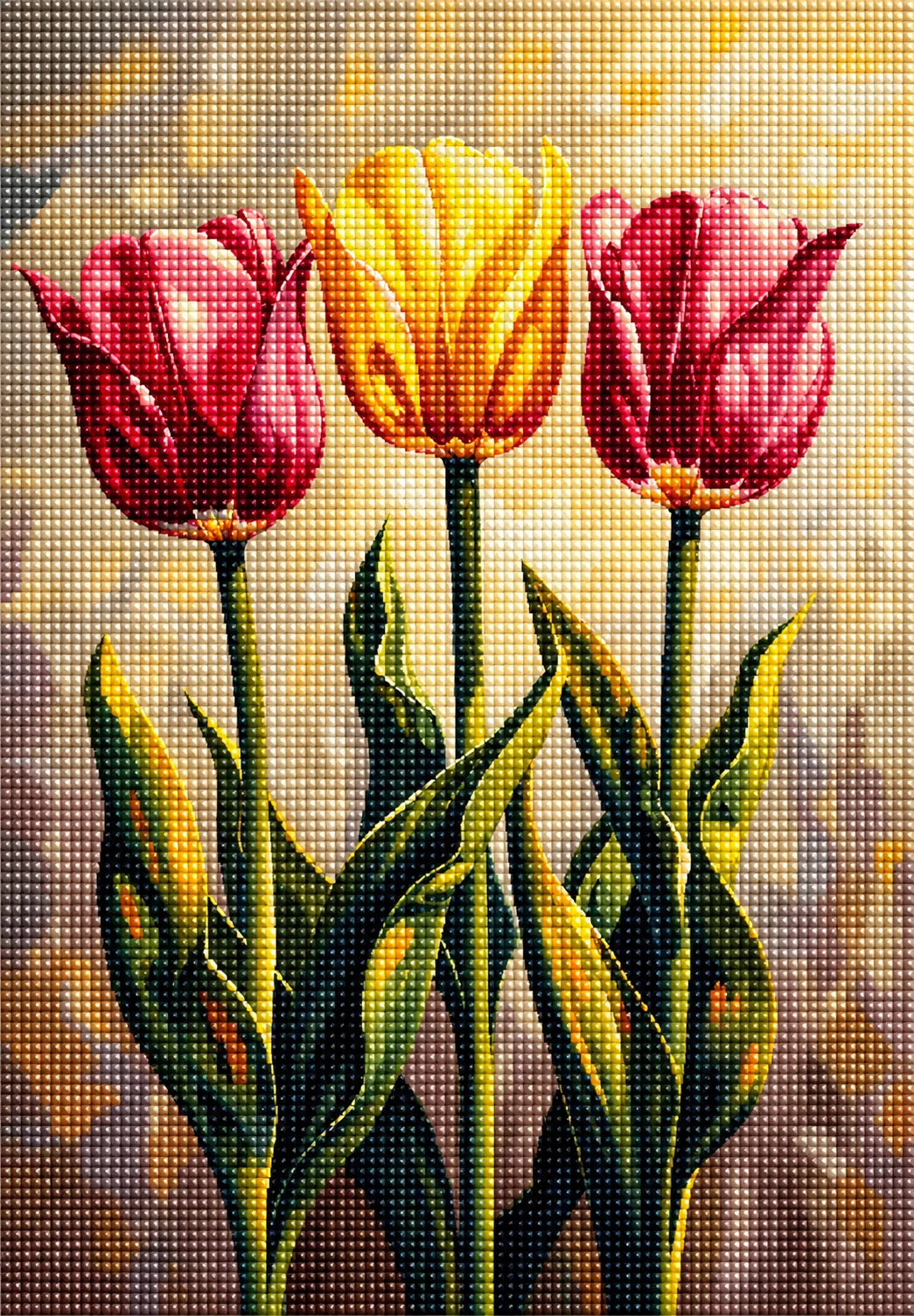 Yellow And Two Pink Tulips Diamond Art Kit