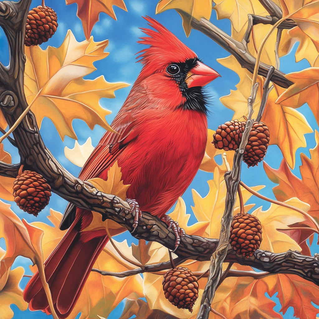 Yellow Leaves Cardinal Diamond Art Kit