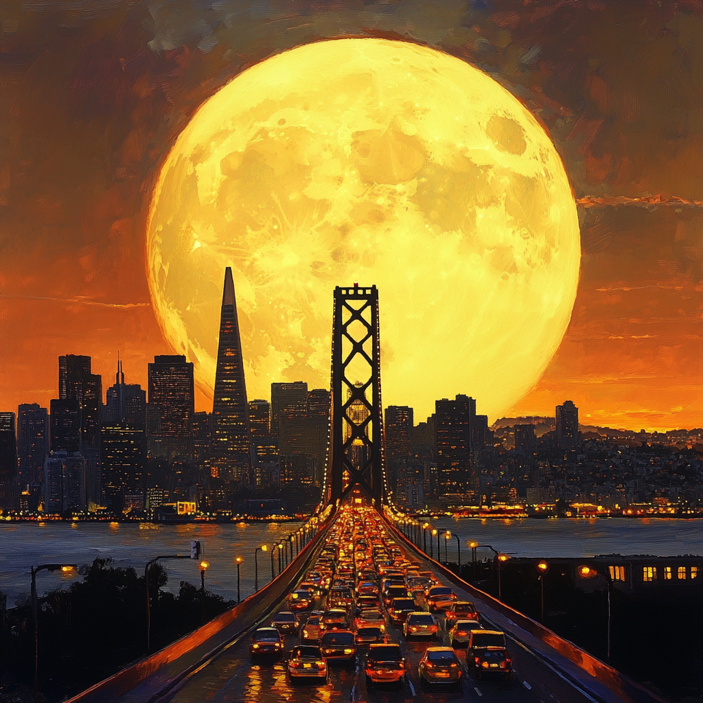 Yellow Moon City Bridge Diamond Art Kit