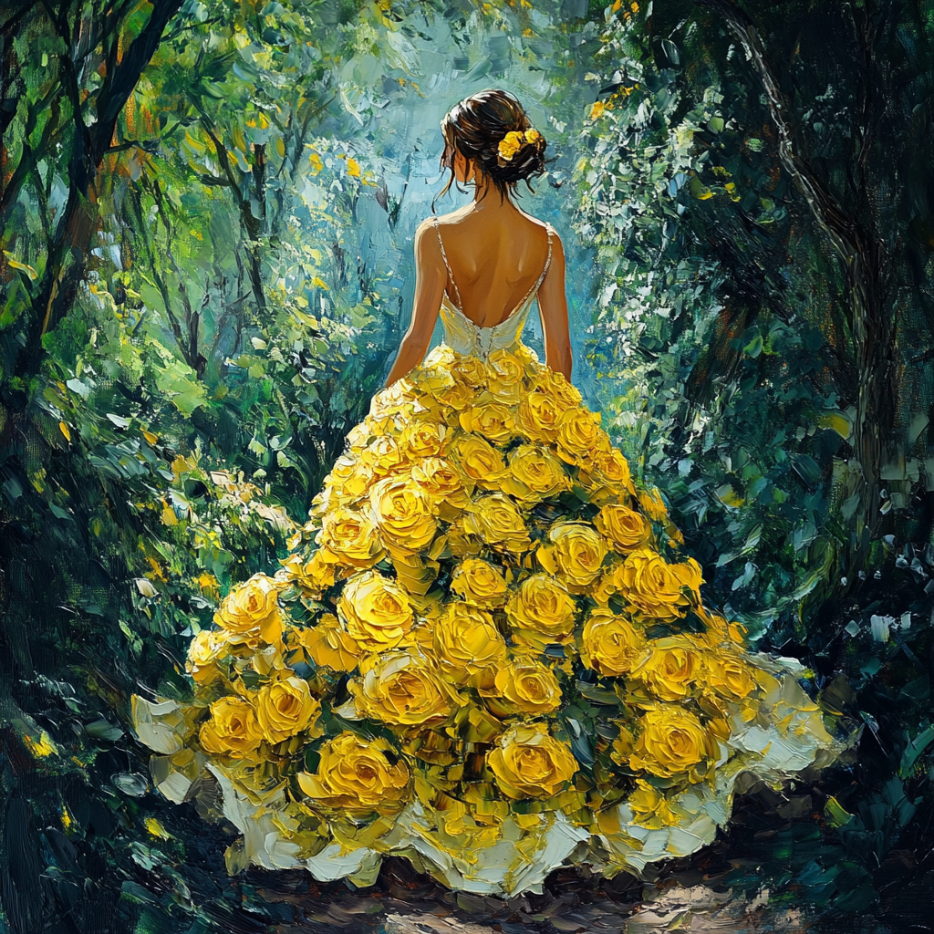 Yellow Rose Dress Woman Diamond Art Kit