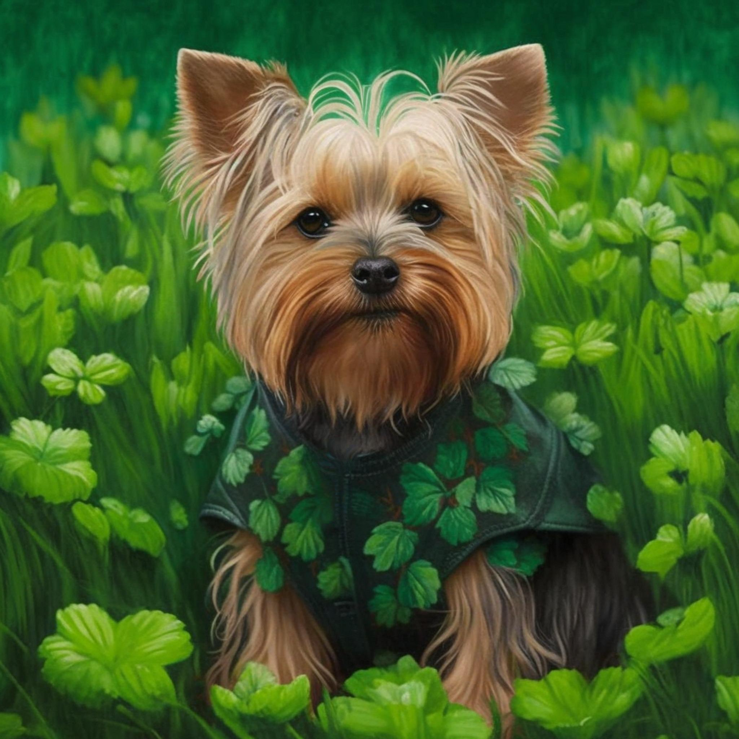 Yorkie in Clovers Diamond Art Kit