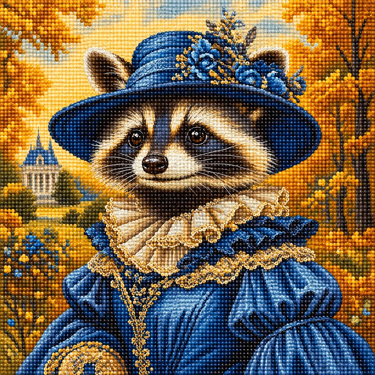 Blue Dress Blue Hat Victorian Raccoon Diamond Art Kit