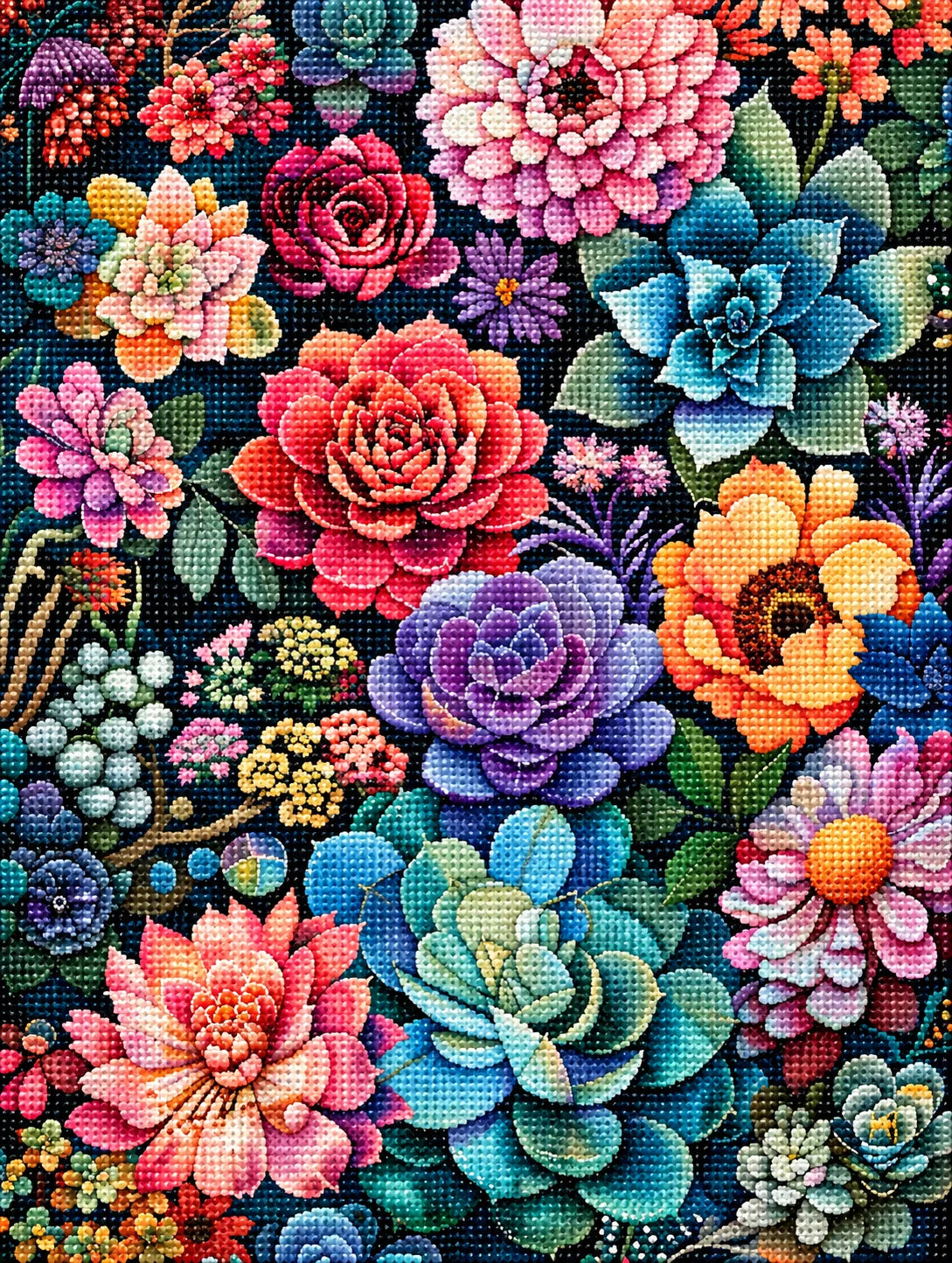 Succulents And Flowers Diamond Art Kit