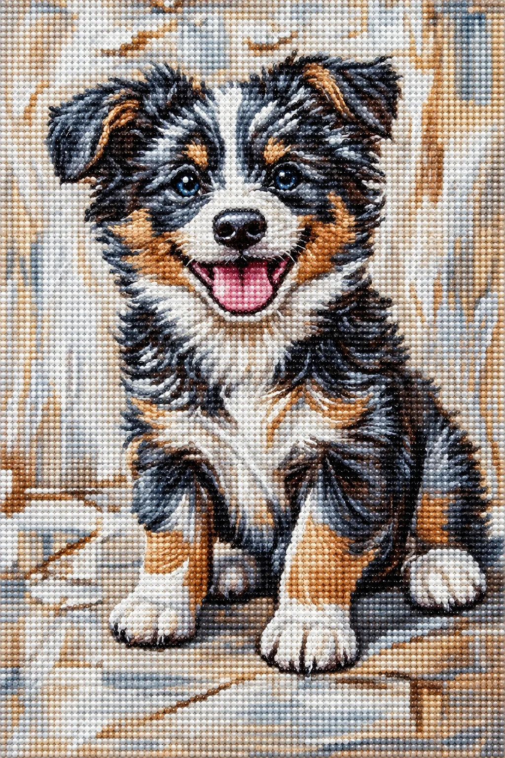 Light Background Australian Shepherd Puppy Diamond Art Kit