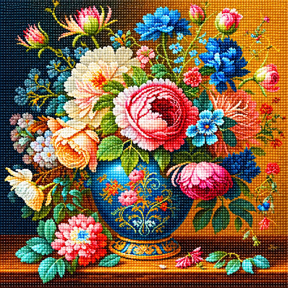 Blue Flower Vase Bouquet Diamond Art Kit