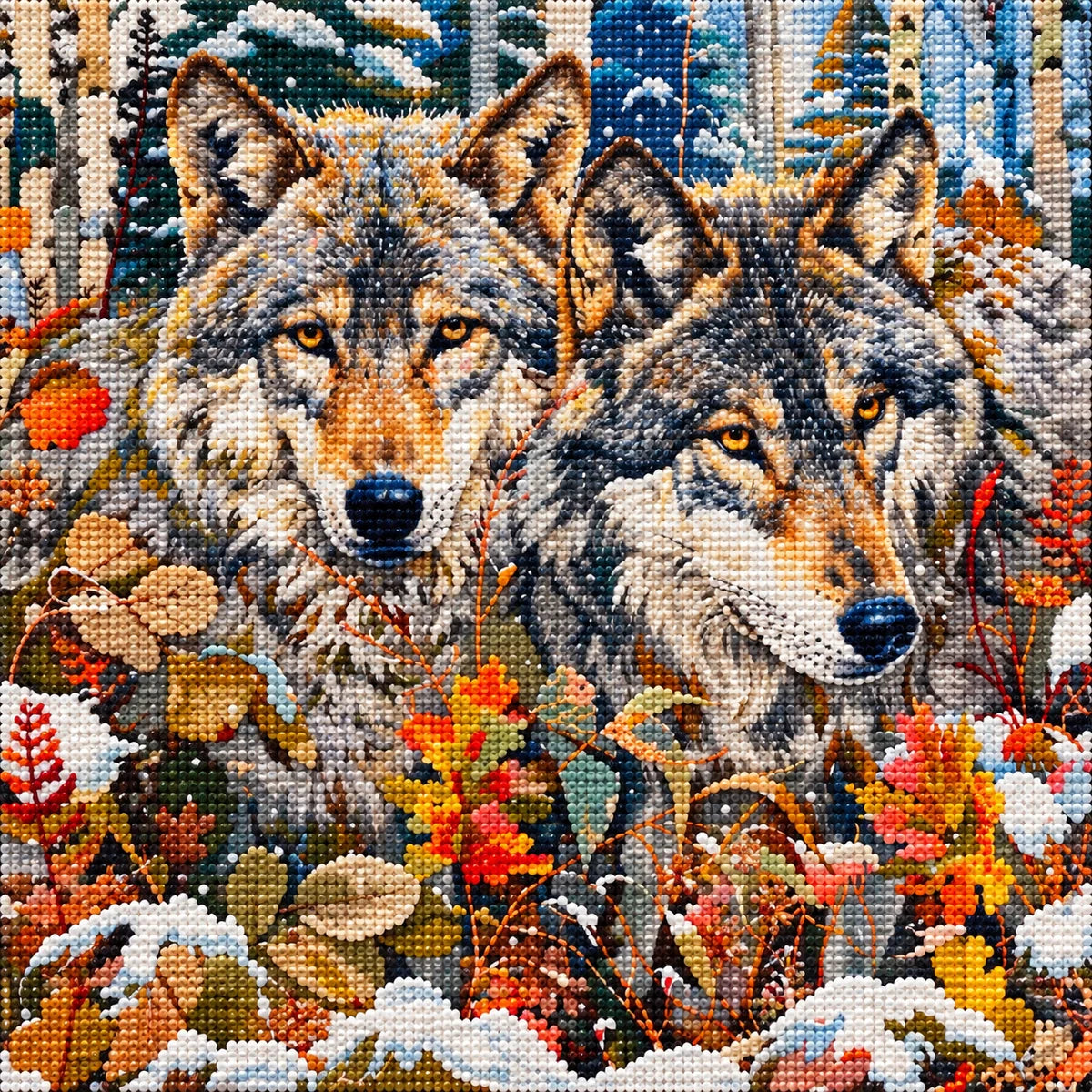 Two Wolves In Winter Foliage Diamond Art Kit