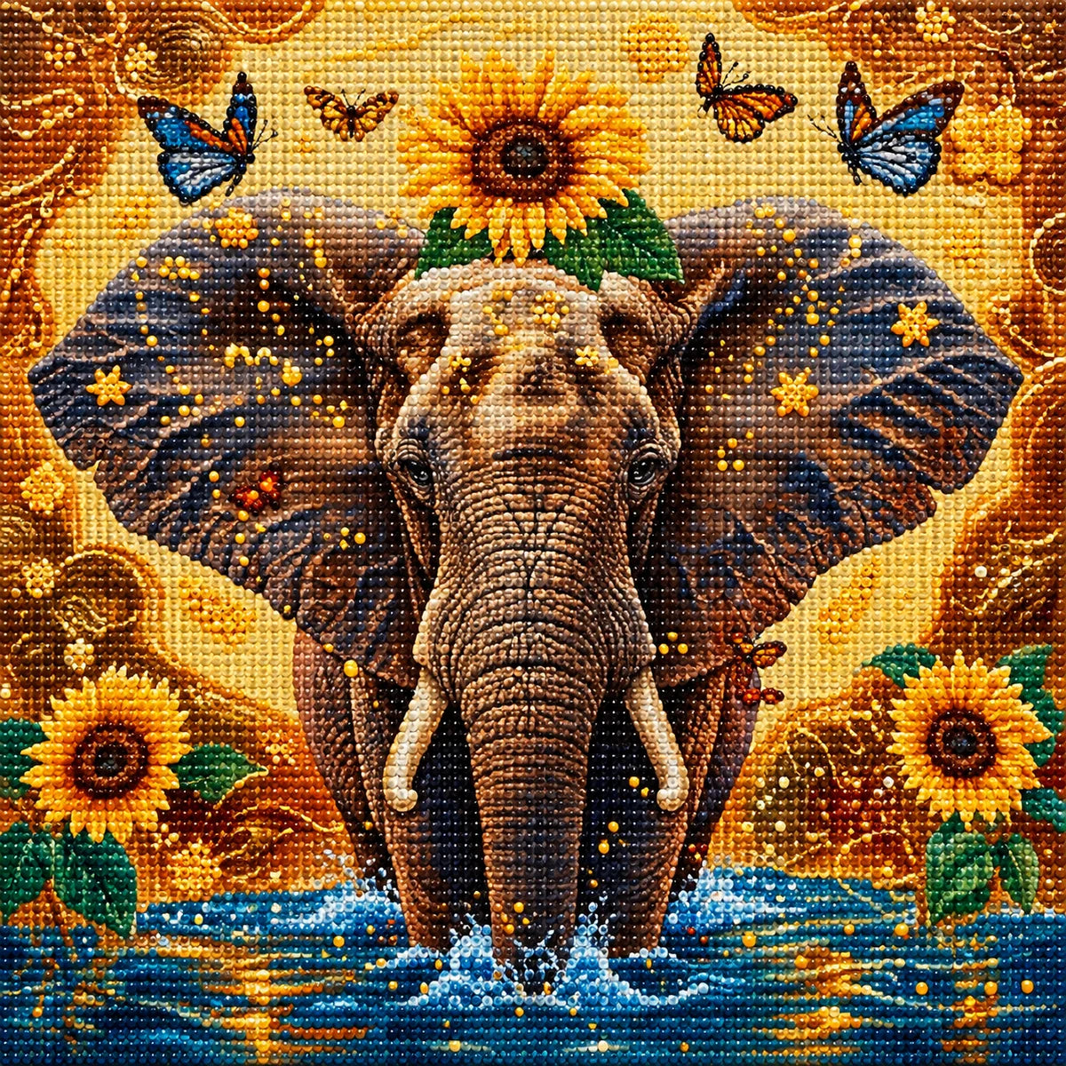 Three Sunflower Elephant Diamond Art Kit