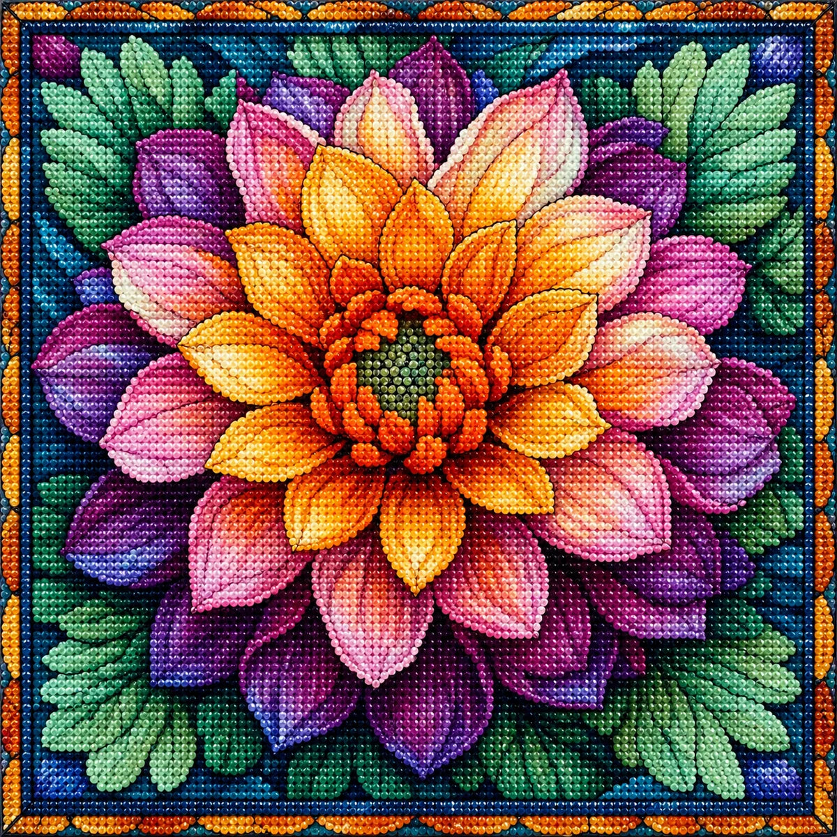 Orange And Purple Flower Diamond Art Kit