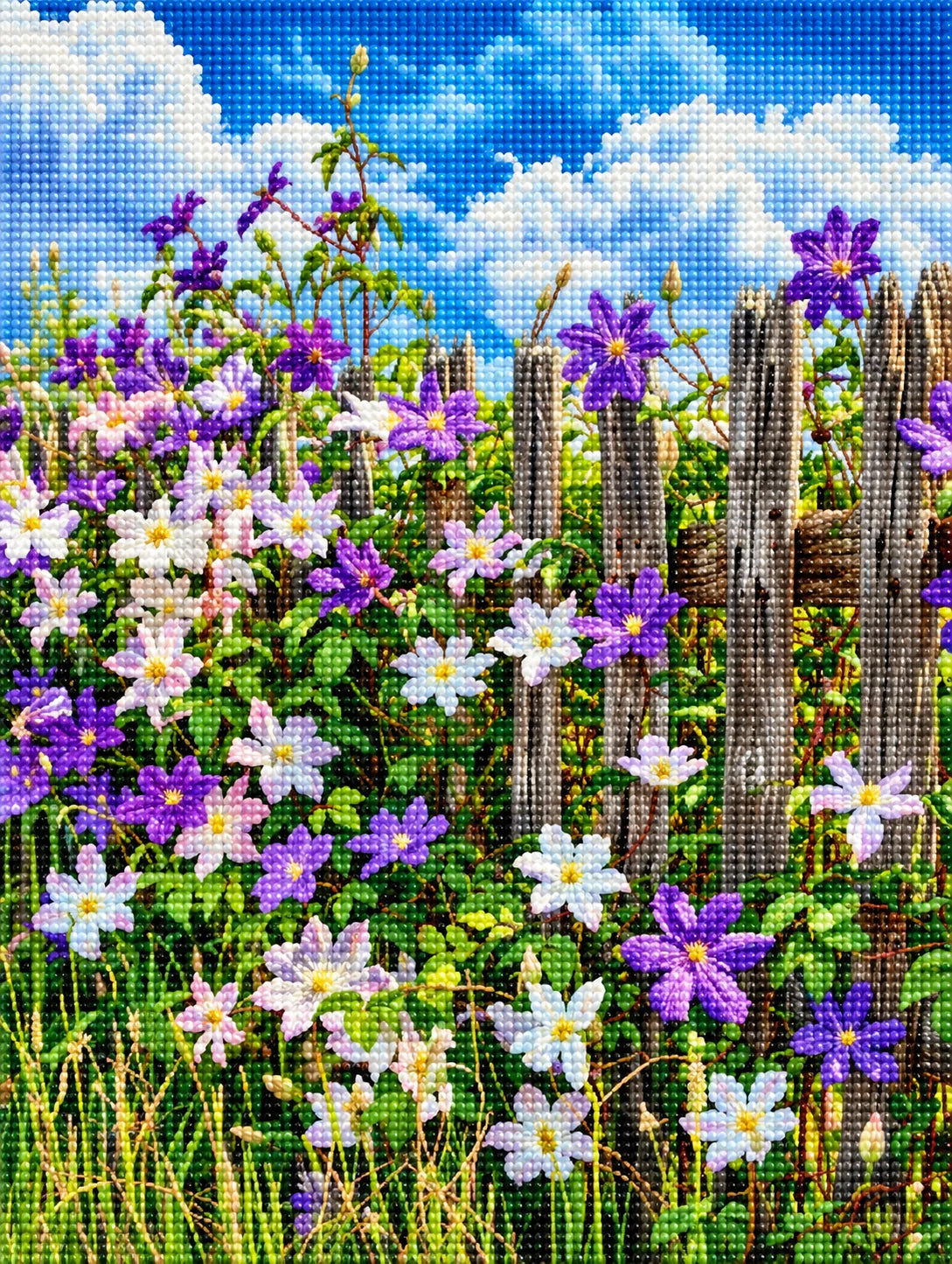 Purple And White Flower Fence Diamond Art Kit