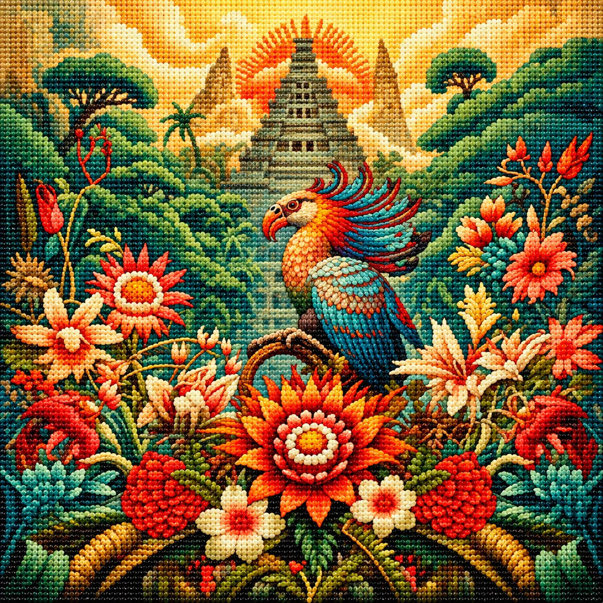 Orange Flower Quetzalcoatl Diamond Art Kit