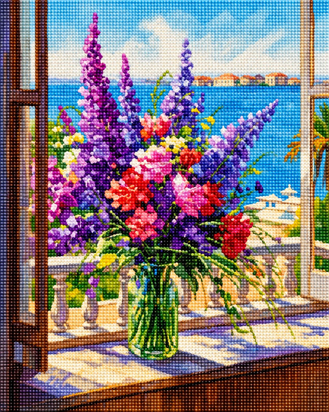Open Window Colorful Flowers Diamond Art Kit