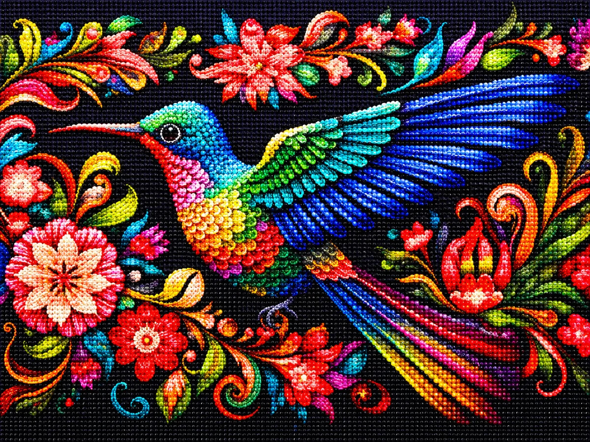 Bright Colored Hummingbird Abstract Diamond Art Kit