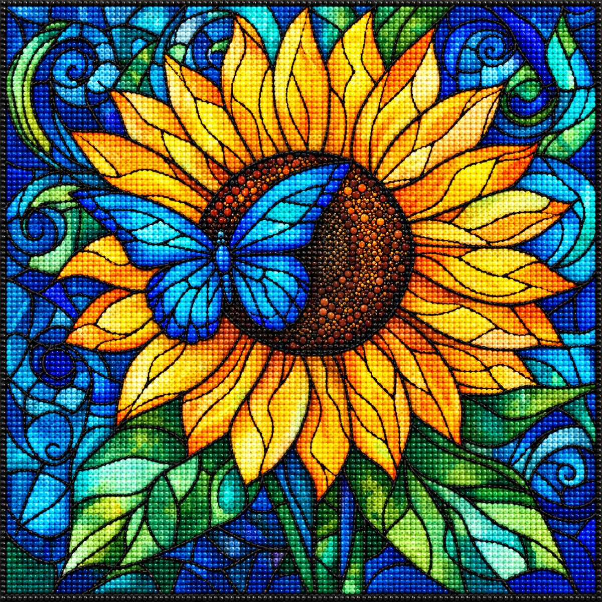 Abstract Sunflower Blue Butterfly Diamond Art Kit