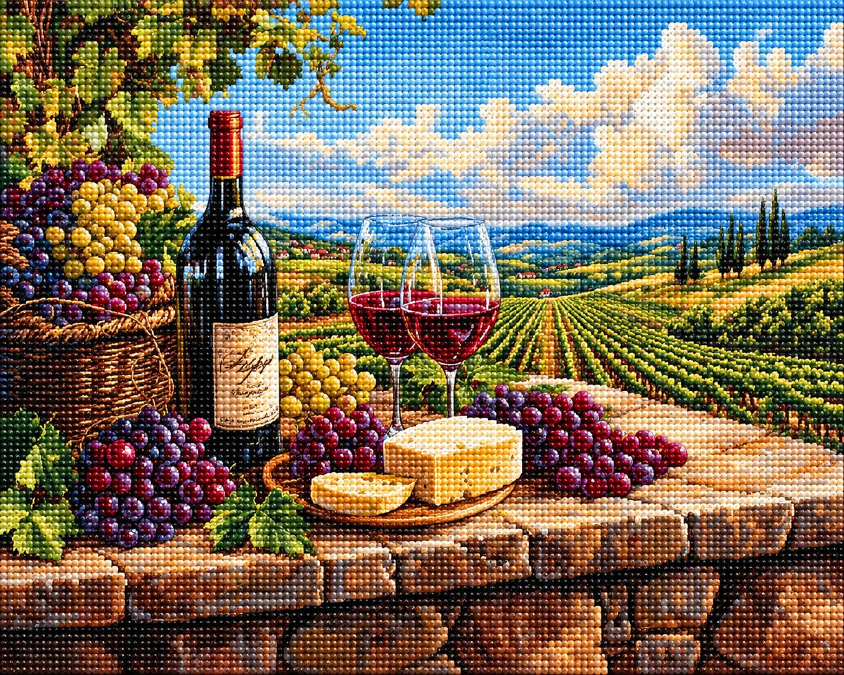 Wine And Cheese At The Vineyard Diamond Art Kit