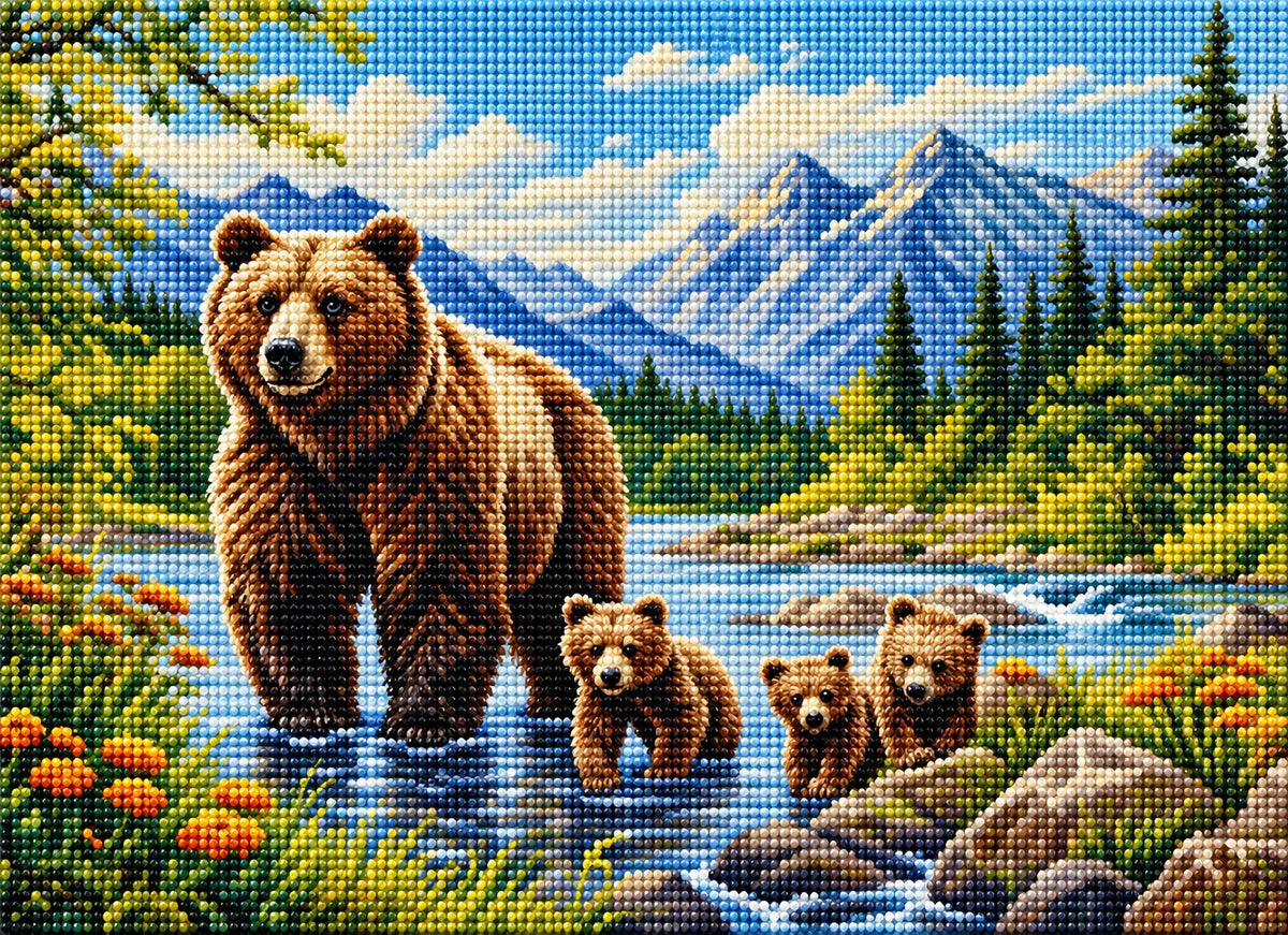 Bears In The Stream Diamond Art Kit